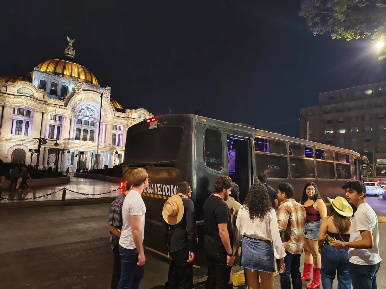 Unidad Party Bus Black, minibús negro con detalles dorados y luces interiores neon